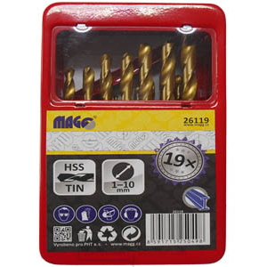 Súprava vrtákov HSS TiN 19 ks (1,0-10,0mm), plechový box