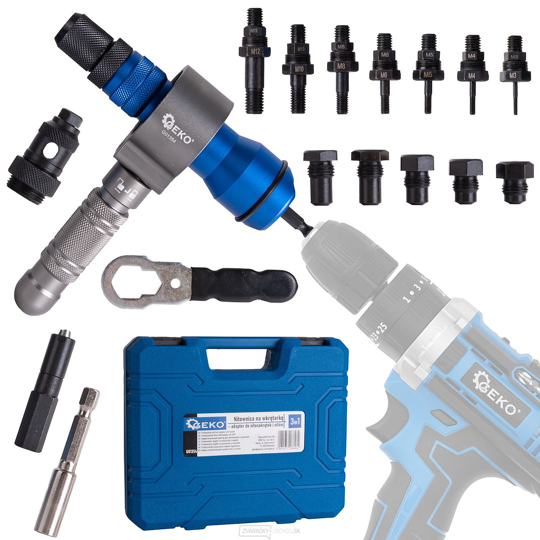 Nitovač 3v1 pre skrutkovač - adaptér pre nitovacie matice a nity (10)