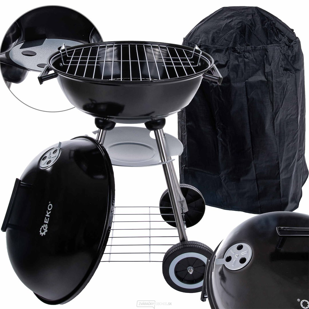 Okrúhly gril na drevené uhlie s vekom a krytom - priemer roštu 39 cm (1)