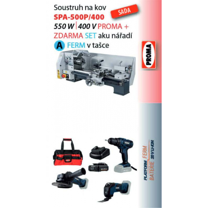 Sústruh na kov SPA-500P/400 + Ferm aku sada náradia A