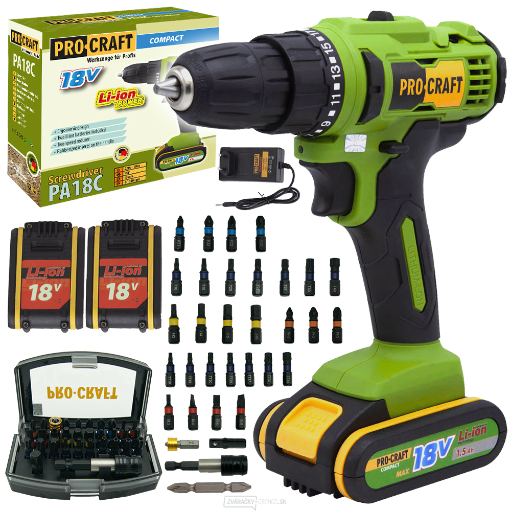 Aku vŕtací skrutkovač Procraft SPA18С so sadou bitov BS-32 | SPA18C/BS32