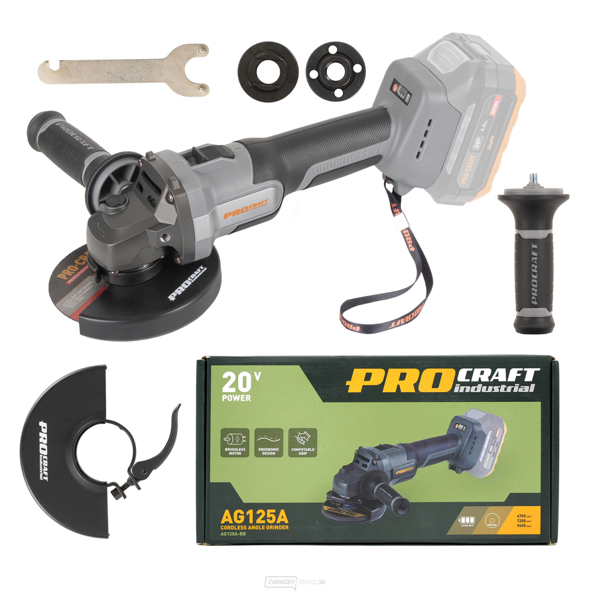 Aku uhlová brúska Procraft Industrial AG125Abb (bez batérie a nabíjačky) | AG125A bb