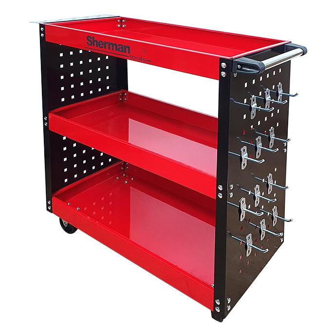 Sherman Dielenský vozík 3PA s tromi policami a bočnými stenami - Červená 7811548