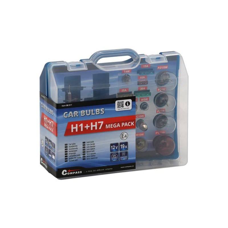 Súprava autožiaroviek MEGA H1+H7 + poistky COMPASS 08517