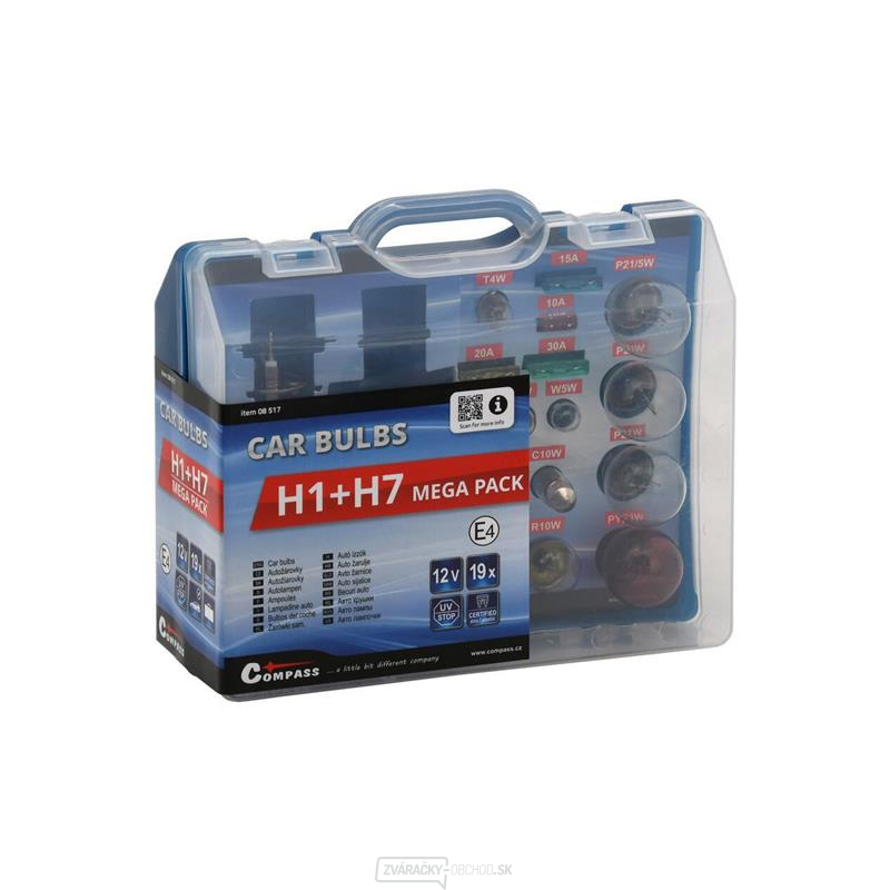 Súprava autožiaroviek MEGA H1+H7 + poistky COMPASS 08517