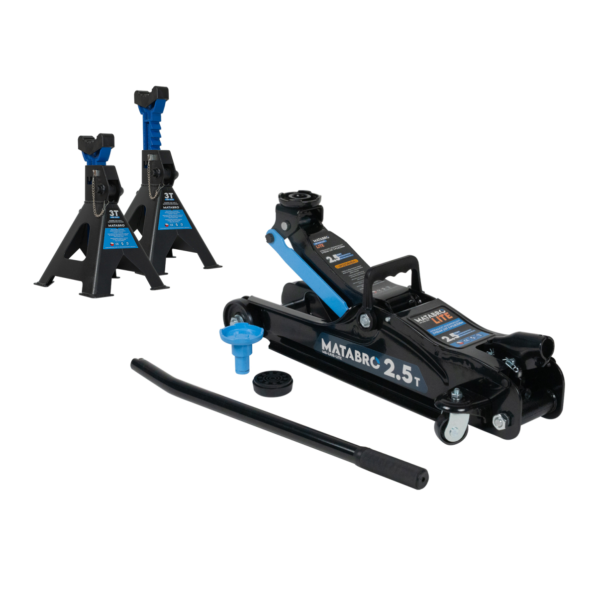 Matabro AKČNÝ SET Hydraulický nízkoprofilový zdvihák (hever) 2,5t MB-LPJB-LITE s podperami 3t MB-JS3T SET-ZVE24