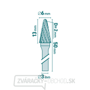 fréza karbidová, kónická zaguľatená, ⌀6x13mm, ⌀stopky 3mm, sek stredná (double-cut) Náhľad