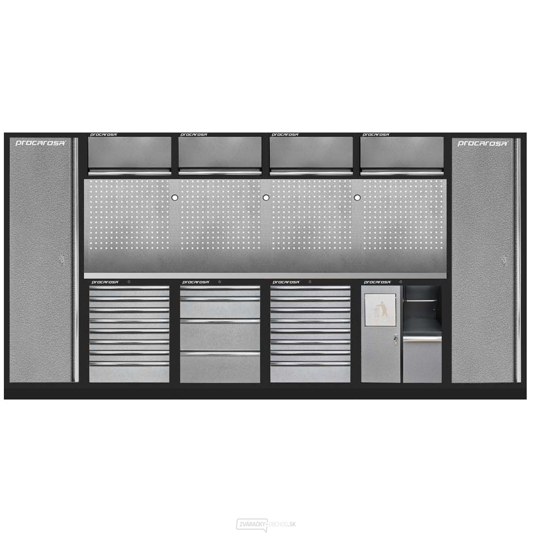 Zostava dielenského nábytku Procarosa PROFI L 8481A Pracovná doska: nerezová