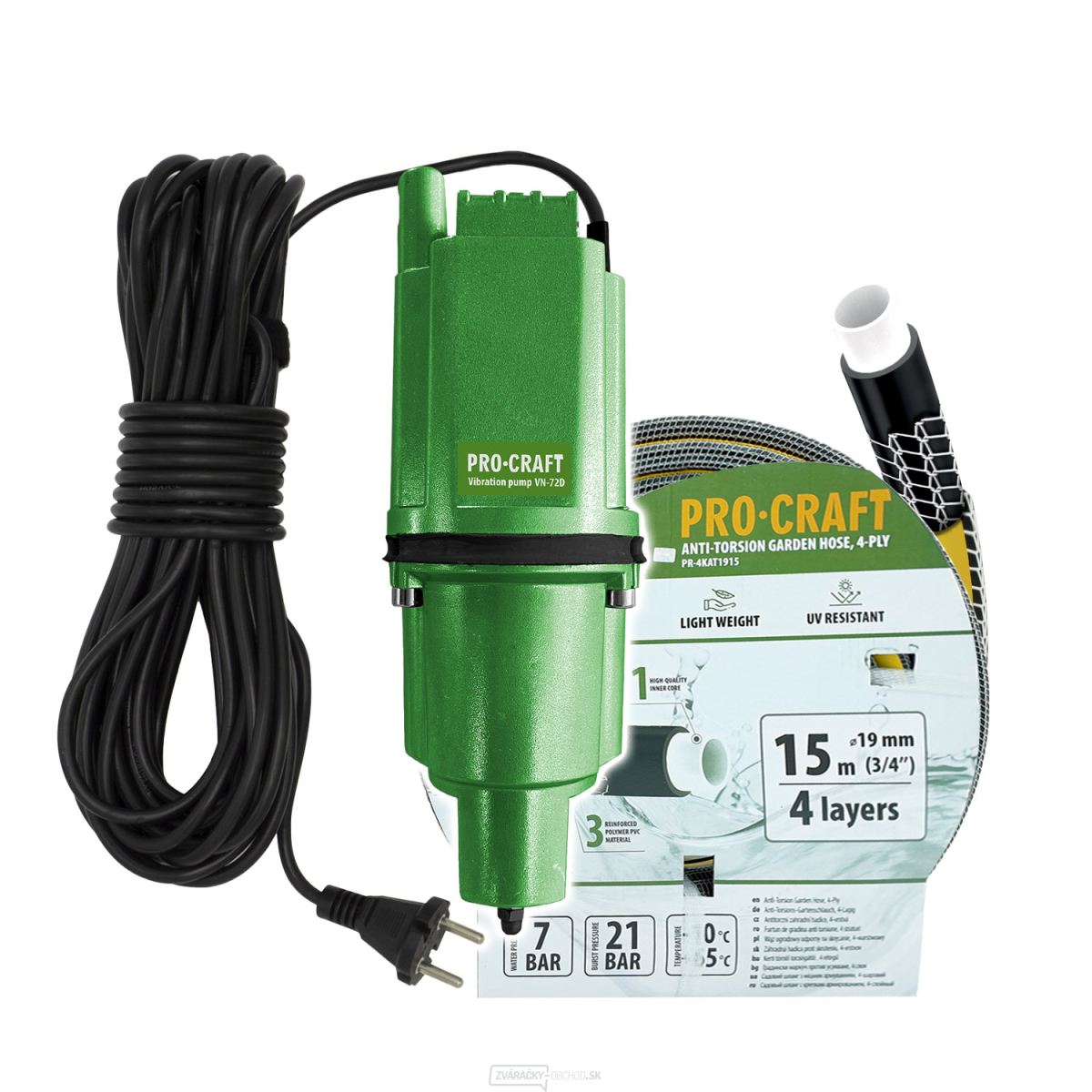 Vibračné čerpadlo Procraft VN-72D súprava s hadicou 15m 3/4