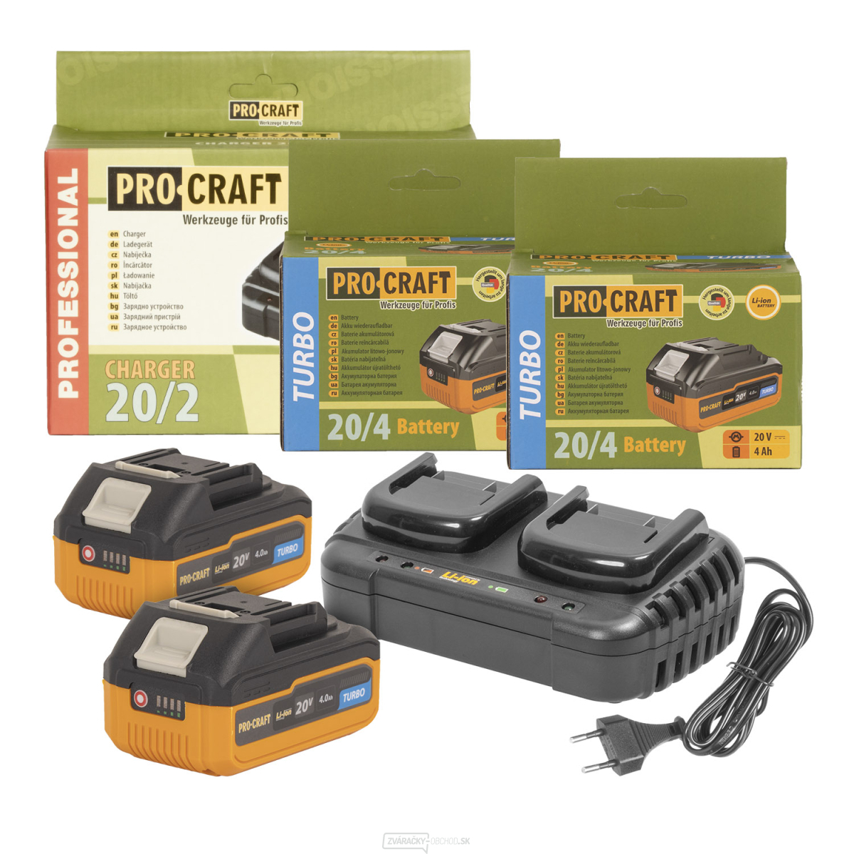 Súprava dve batérie 20V 4Ah Procraft 20/4 Turbo a nabíjačka na dve batérie 20/2 | S20-4TURBO/20-2