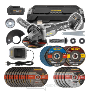 Aku brúska uhlová Procraft AG125B + 10x rezný, 4x lamelový, 5x brúsny kotúče, rýchloupínacia matica | SAG125B-CD Aku brúska uhlová Procraft AG125B + 10x rezný, 4x lamelový, 5x brúsny kotúče, rýchloupínacia matica | SAG125B-CD gallery main image