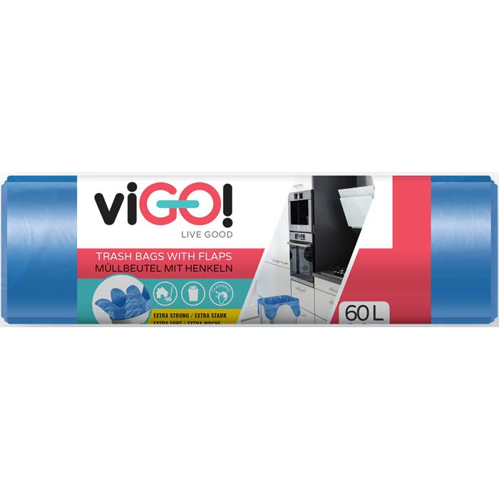 viGO! Vrecia do odpadkových košov s ušami HD 60l/26 ks - modré