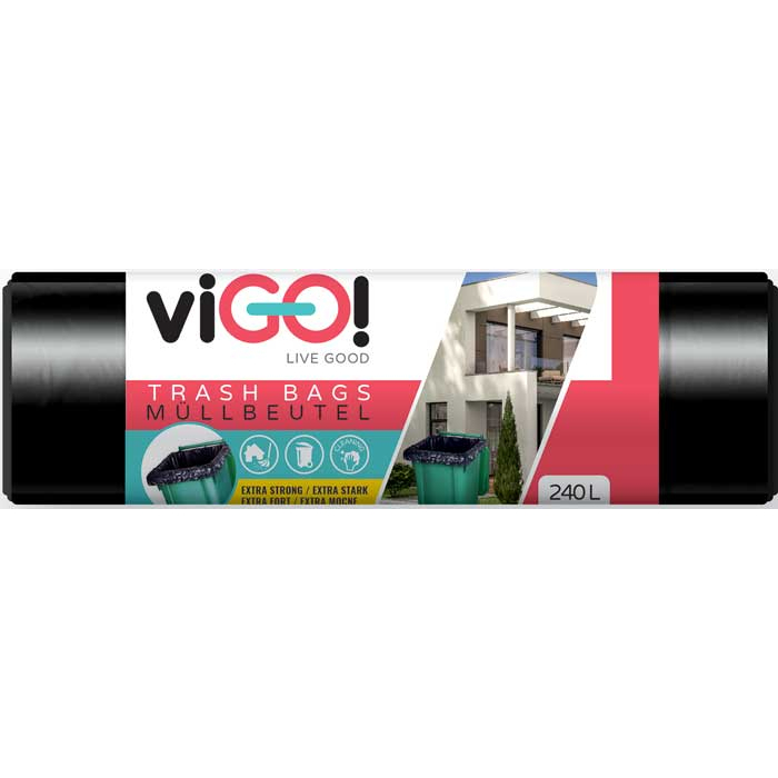 viGO! Vrecia odpadkové LDPE hrubé 240l/10 ks 116x150cm - čierne