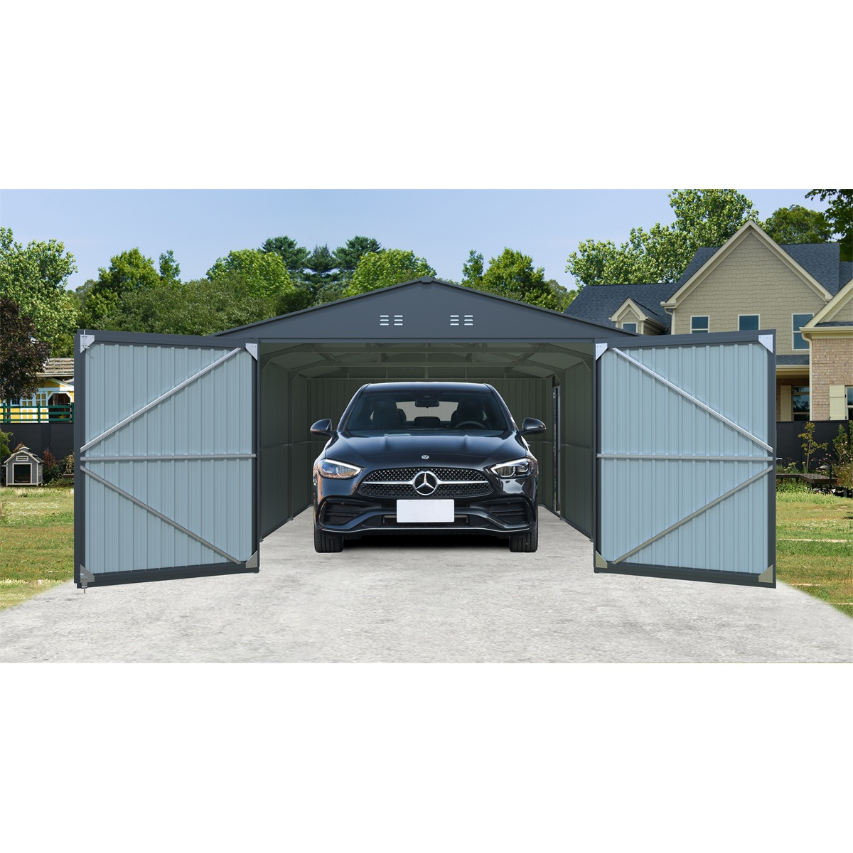 Riwall PRO RMCG 20x13 Anthracite kovová garáž 3,8 x 6 m so sedlovou strechou Antracit