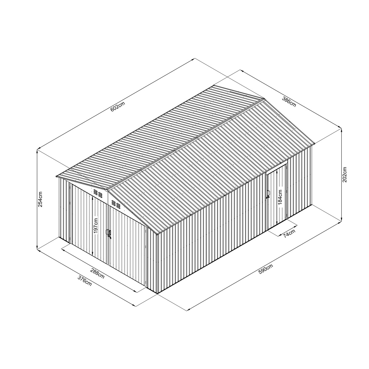Riwall PRO RMCG 20x13 Anthracite kovová garáž 3,8 x 6 m so sedlovou strechou Antracit Náhľad