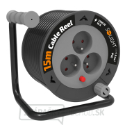 Solight predlžovací prívod na bubne 15m, 3 zásuvky, čierny kábel, 3x 1,0mm2 Náhľad