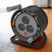 Solight predlžovací prívod na bubne 15m, 3 zásuvky, čierny kábel, 3x 1,0mm2 Náhľad