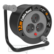 Solight predlžovací prívod na bubne 12m, 3 zásuvky, čierny kábel, 3x 1,5mm2 Náhľad