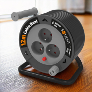 Solight predlžovací prívod na bubne 12m, 3 zásuvky, čierny kábel, 3x 1,5mm2 Náhľad