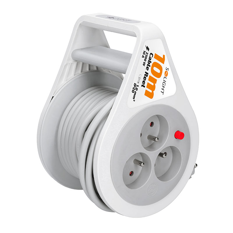 Solight predlžovací prívod na bubne 10m, 3 zásuvky, šedý kábel, 3x 1,0mm2 PB25B