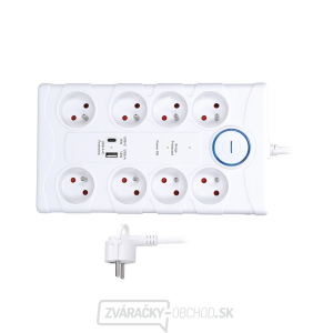 Solight prepäťová ochrana, 8z, USB A + C, 2m, biela gallery main image