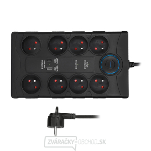 Solight prepäťová ochrana, 8z, USB A + CA, 2m, čierna gallery main image