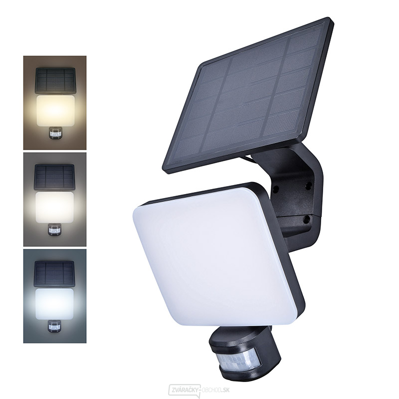 Solight LED solárne osvetlenie so senzorom, 11W, 1200lm, 3 CCT, Li-Ion, čierna