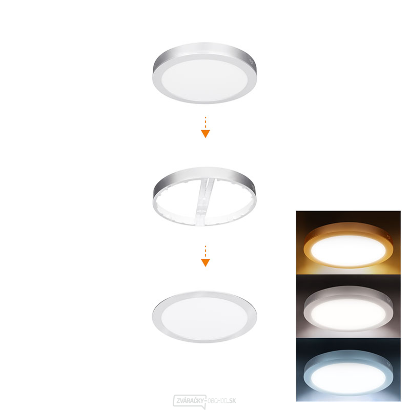 Solight LED mini panel kúpeľňový 2v1, 3CCT, podhľadový/prisadený, 18W, 1530lm, IP54, strieborná, okrúhly