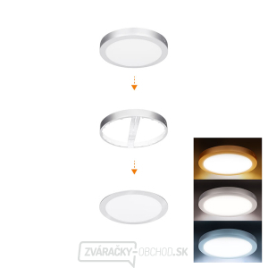 Solight LED mini panel kúpeľňový 2v1, 3CCT, podhľadový/prisadený, 18W, 1530lm, IP54, strieborná, okrúhly gallery main image