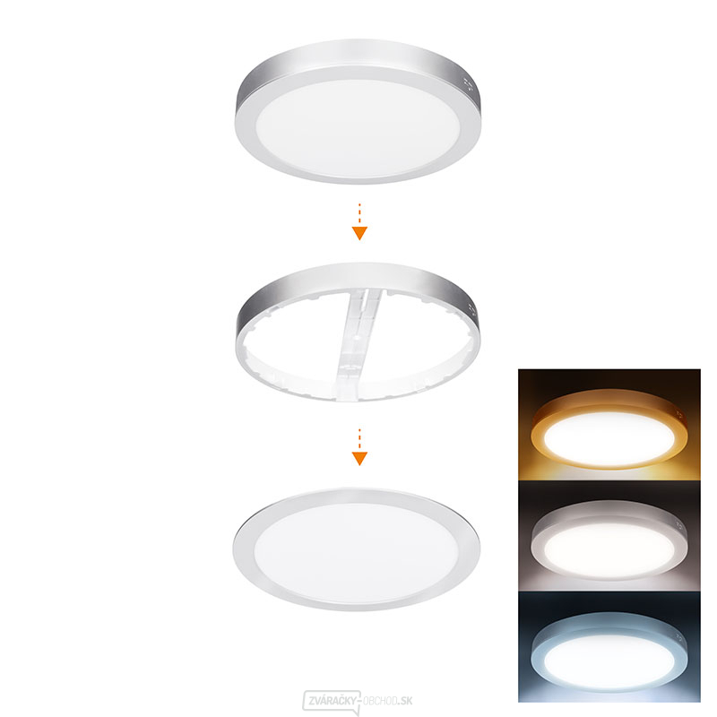 Solight LED mini panel kúpeľňový 2v1, 3CCT, podhľadový/prisadený, 24W, 2040lm, IP54, strieborná, okrúhly