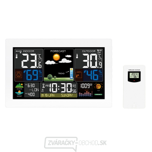 Solight meteostanica, extra veľký farebný LCD, teplota, vlhkosť, tlak, RCC, USB nabíjanie, biela gallery main image