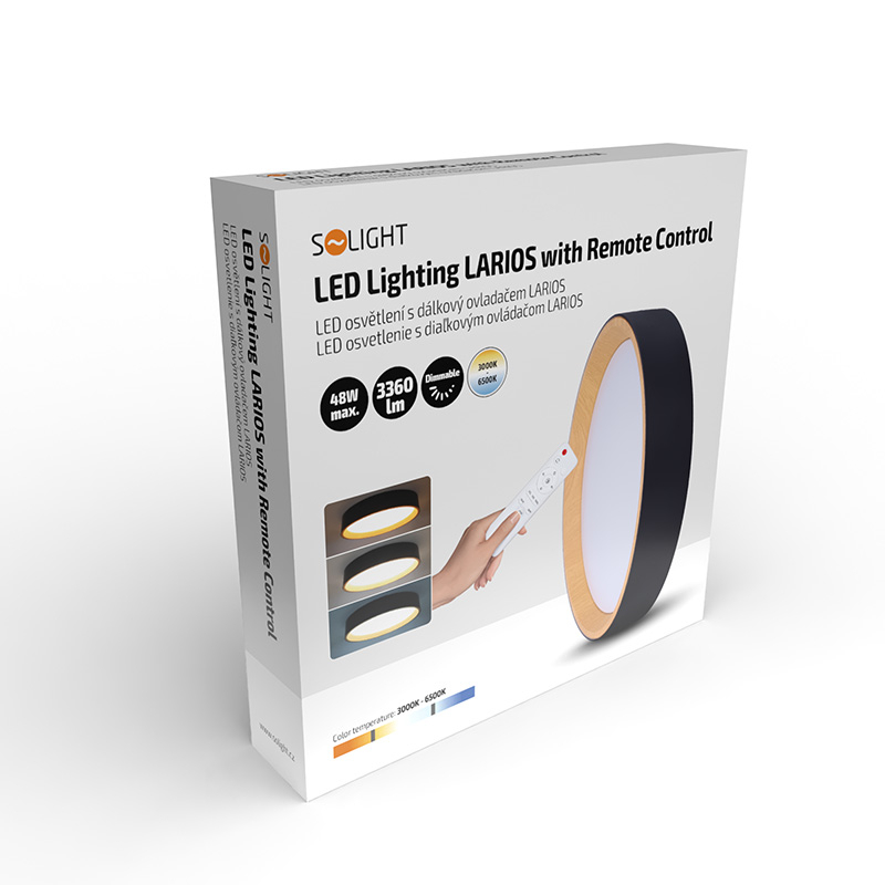 E-shop Solight LED osvetlenie s diaľkovým ovládačom Larios Black, 48W, 3360lm, 39cm, zmena chromatickosti, stmievateľné WO8016