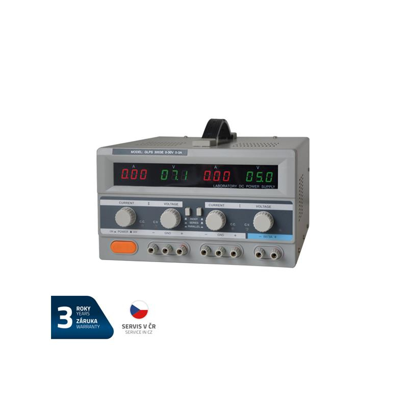 Zdroj laboratórny GETI GLPS 3003E 2x0-30V/0-3A+ (5V-3A)