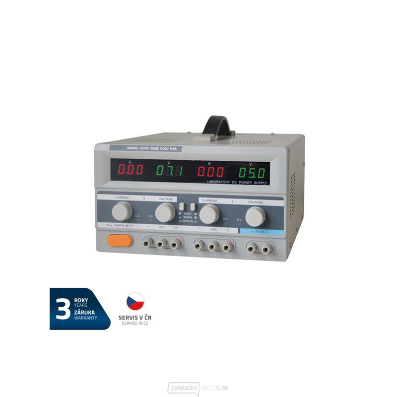 Zdroj laboratórny GETI GLPS 3005 2x0-30V/0-5A+ (5V-3A) gallery main image