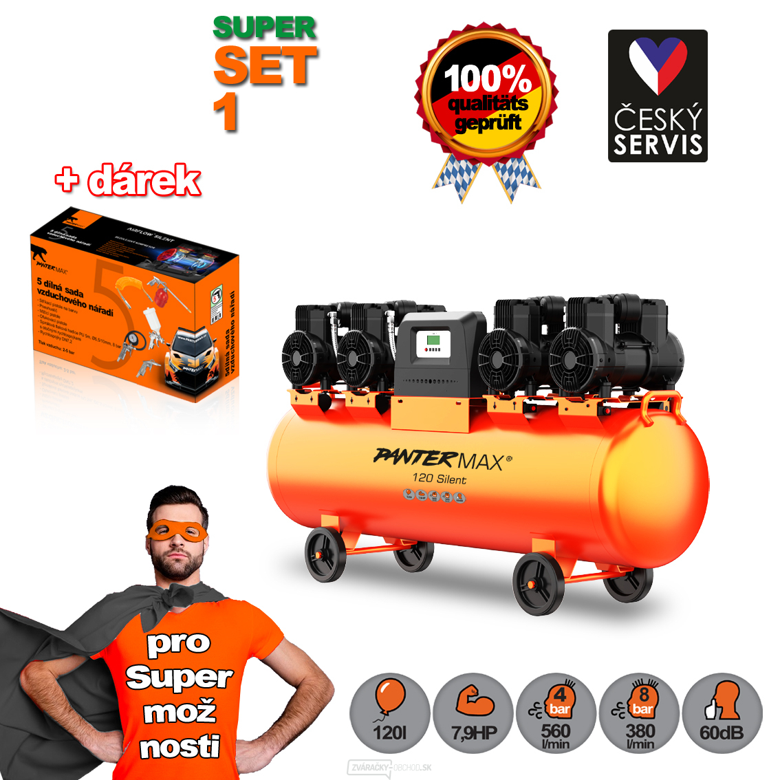 PANTERMAX Super tichý bezolejový kompresor AirFlow® 120 SILENT SET1