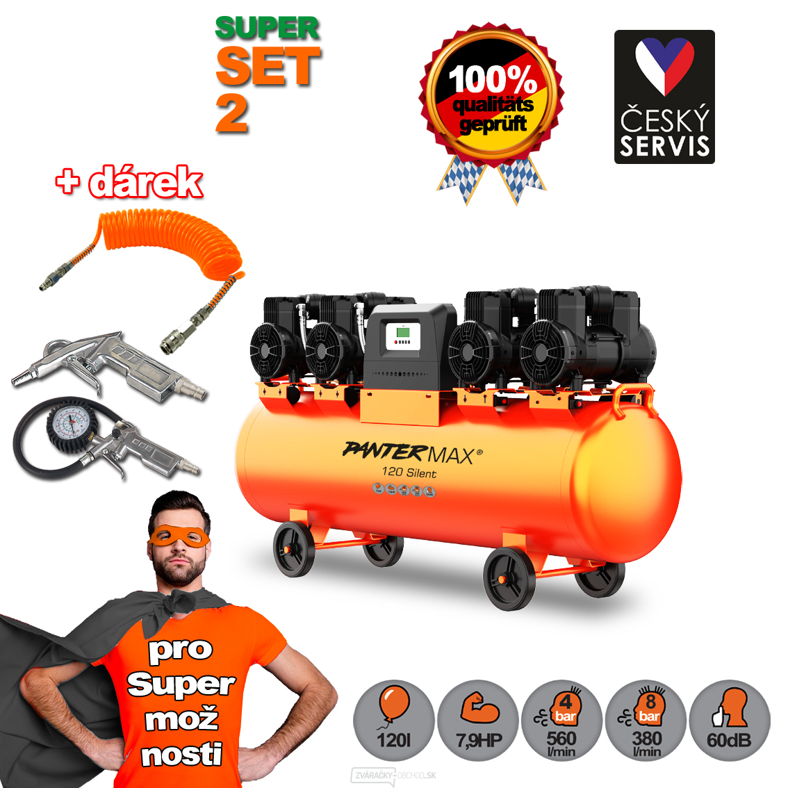 PANTERMAX Super tichý bezolejový kompresor AirFlow® 120 SILENT SET2