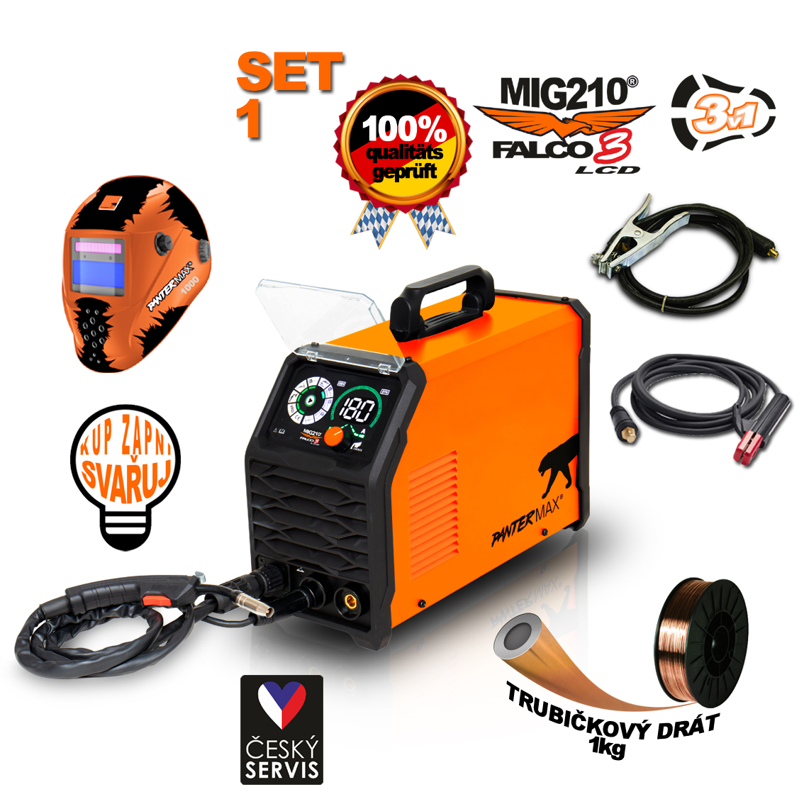 PANTERMAX Zvárací invertor MIG210FALCO 3 LCD SET1 (MIG/MMA/TIG) PMMIG210-3-LCD_S01