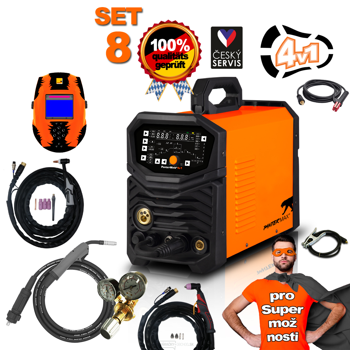 PANTERMAX Zvárací invertor PanterWeld® 4v1 200 SET8bL (MIG/SYN/MAN/PLASMA/DCTIG)