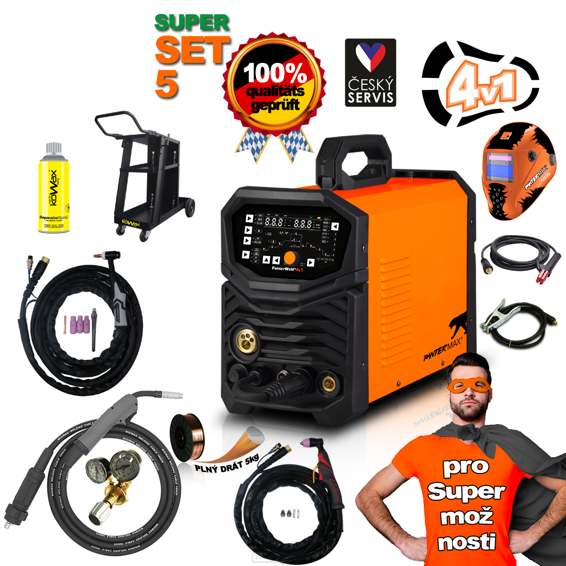 PANTERMAX Zvárací invertor PanterWeld® 4v1 200 SET5bL (MIG/SYN/MAN/PLASMA/DCTIG)
