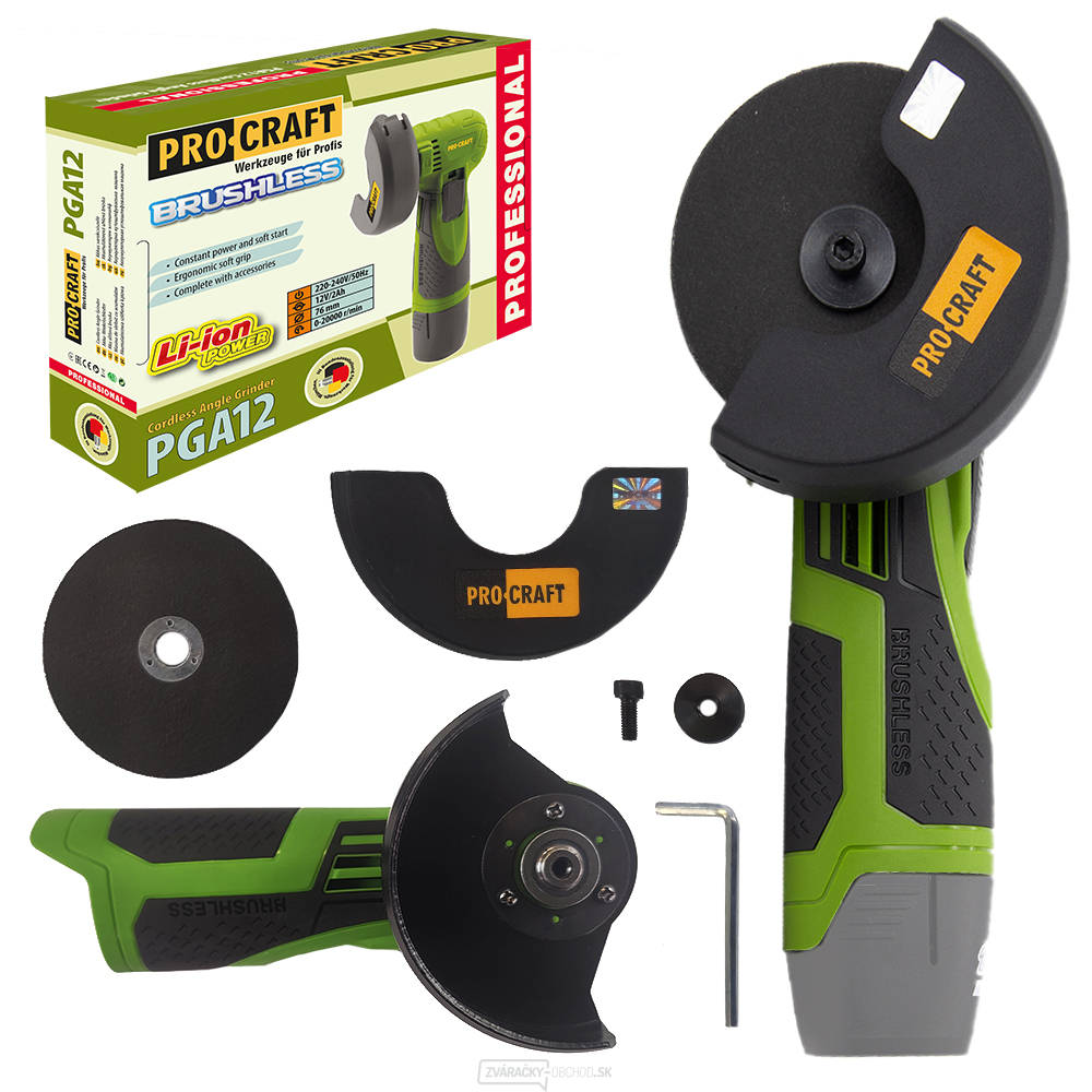 Aku mini uhlová brúska Procraft PGA12 bez akumulátora a nabíjačky | PGA12-BB