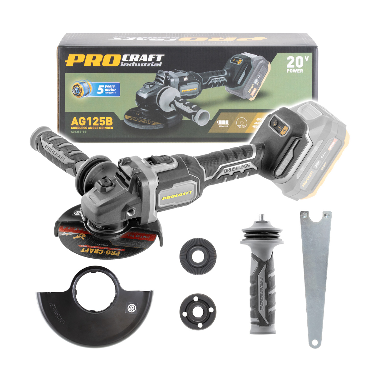 E-shop Aku uhlová brúska Procraft Industrial AG125B (bez batérie a nabíjačky) | AG125B-BB AG125B-BB