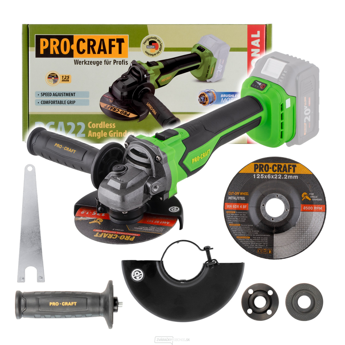 Aku uhlová brúska Procraft PGA22 (bez batérie a nabíjačky) | PGA22-BB