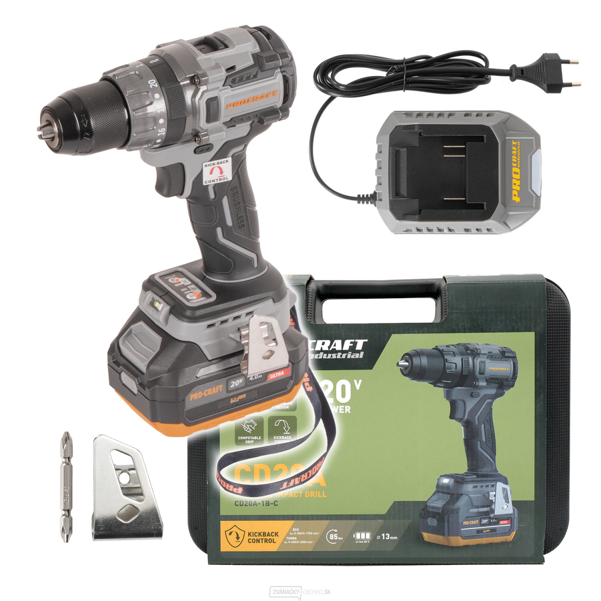 Aku vŕtací skrutkovač Procraft Industrial CD20A | CD20A-1b-c