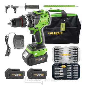 Súprava aku skrutkovač Procraft PA18ProBL s 2x batériou a nabíjačkou 20/1 + sada bitov BS-37 a taškou | SPA18ProBL-BB/2x20-4/20-1/BS-37/BG400 gallery main image