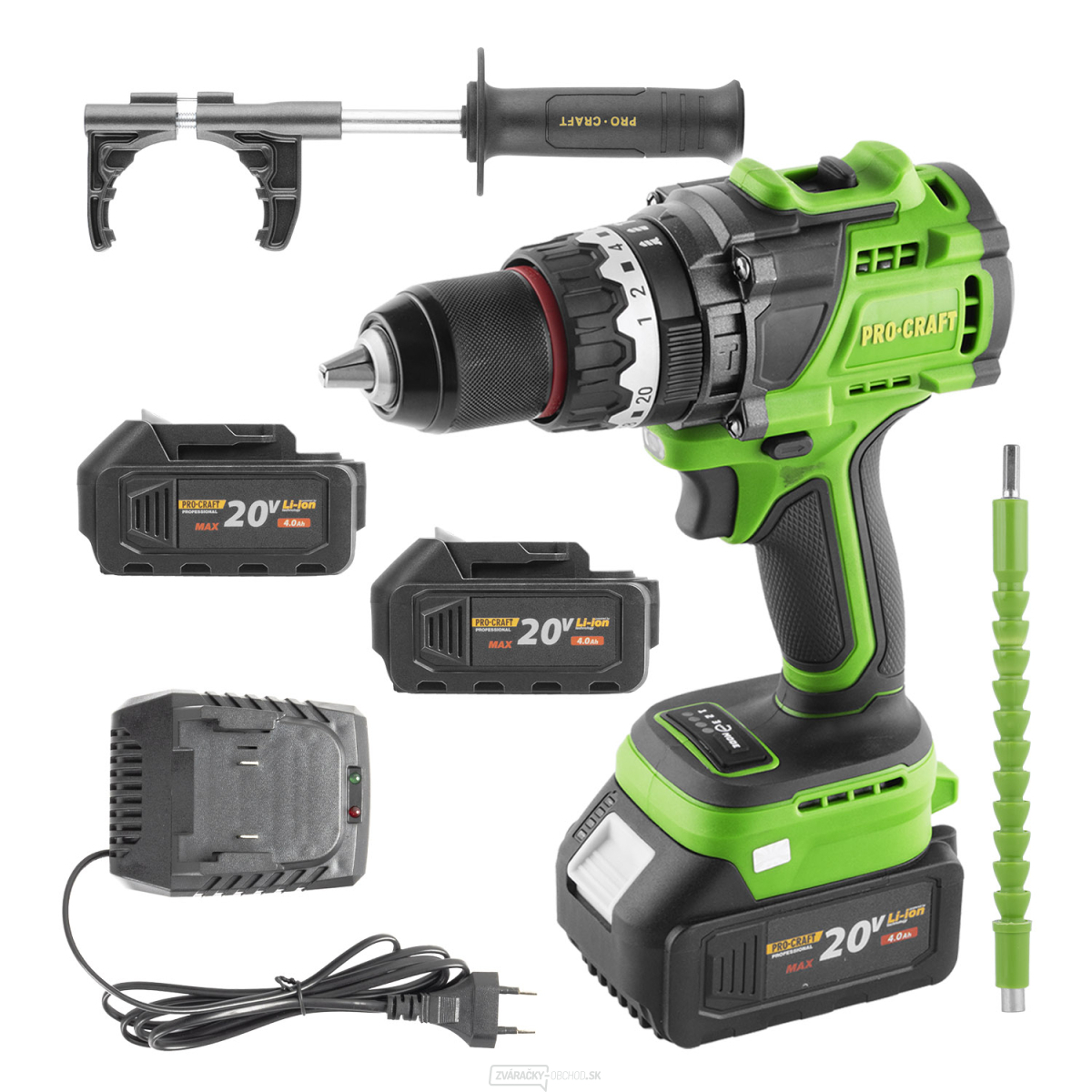 Súprava aku skrutkovač Procraft PA18ProBL s 2x batériou 20V 4Ah a nabíjačkou 20/1 | SPA18ProBL-bb/2x20-4/20-1