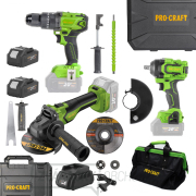 Procraft aku bezuhlíková sada náradia 20V 5dielov s batériou a nabíjačkou | AKUSET1 gallery main image