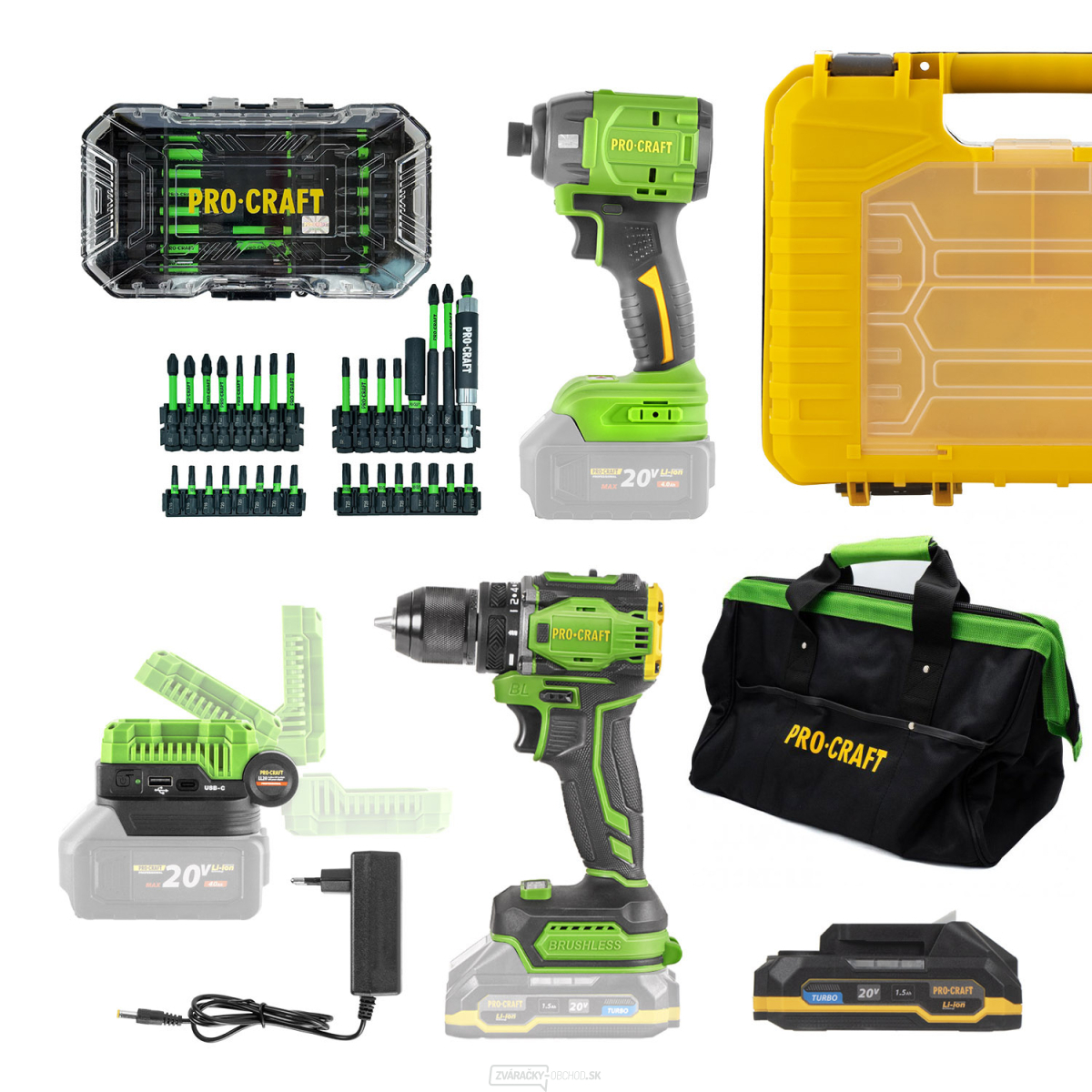 Procraft aku sada náradia 20V 5dielov s batériou a nabíjačkou | AKUSET2
