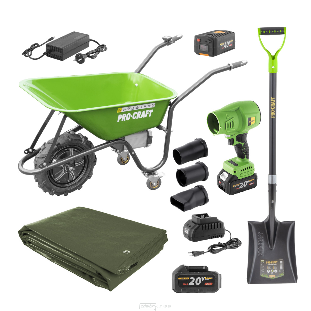 Aku koliesko Procraft PWB150 + aku fukár PB18 + lopata GSS-1150 + plachta GT3x4 | SPWB150/PB18/GSS-1150/GT3x4