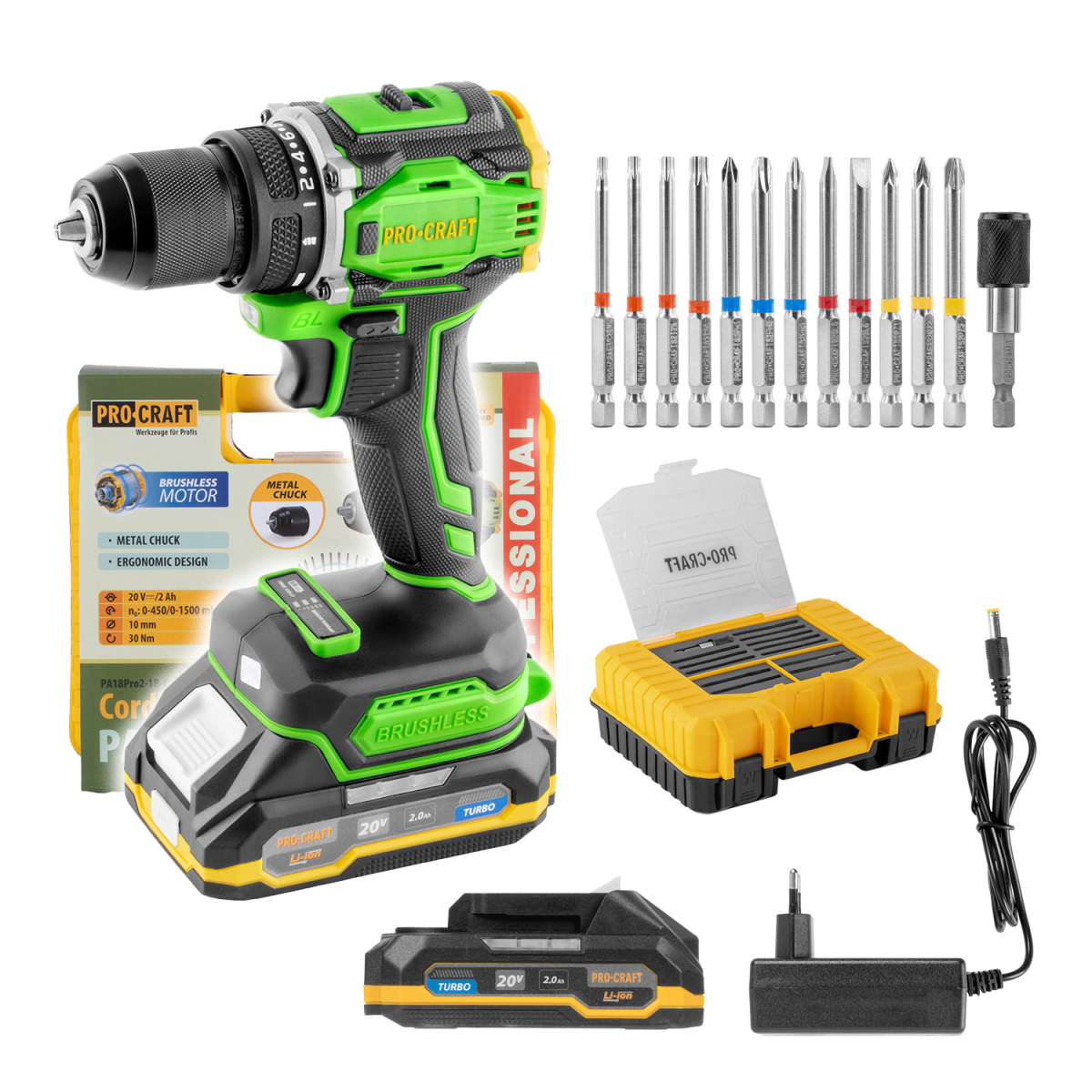 Aku skrutkovač Procraft PA18Pro2 + sada bitov | PA18Pro2-1B-C PA18Pro2-1B-C