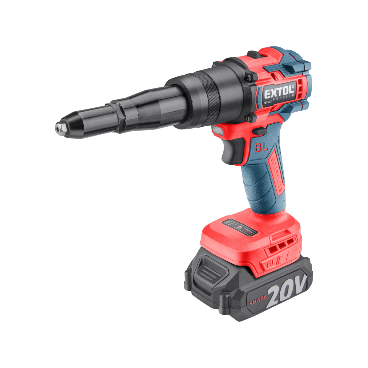 EXTOL PREMIUM pištoľ nitovaciu aku SHARE20V, BRUSHLESS, 2Ah 8891868